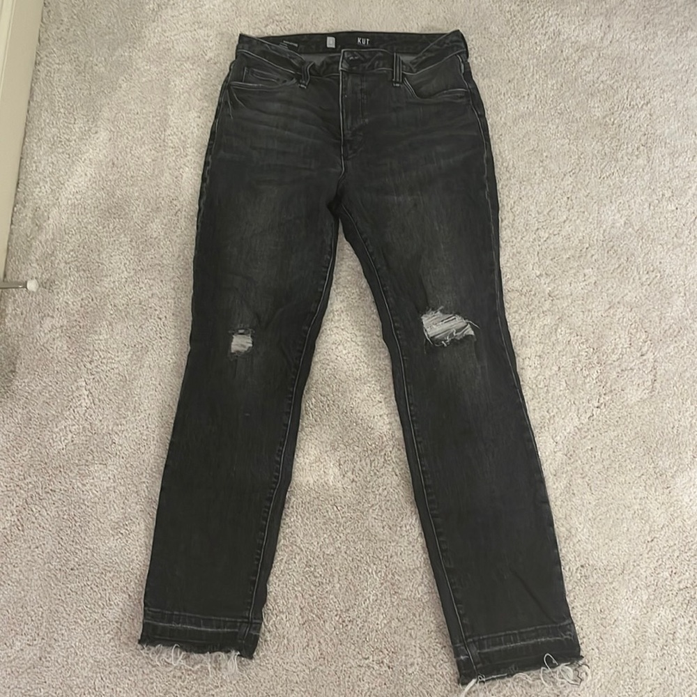 Kut from the Kloth Cropped and distressed black jeans.